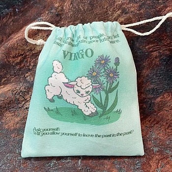 Tarot Card Storage Bag, Canvas Cloth Tarot Drawstring Bags, Rectangle with Constellation Pattern, Virgo, 18x13cm