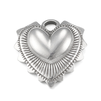 304 Stainless Steel Pendants, Heart Charm, Stainless Steel Color, 18x17.5x4mm, Hole: 2mm