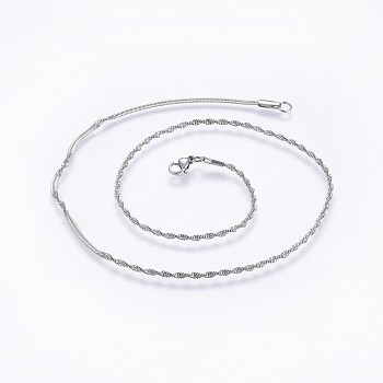304 Stainless Steel Singapore Chain Necklaces, Water Wave Chain Necklaces, with Lobster Claw Clasps, Stainless Steel Color, 17.7 inch(45cm), 2x0.6mm