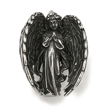 316 Surgical Stainless Steel Pendants, Angel Charm, Antique Silver, 29x22x10mm, Hole: 5x3.6mm