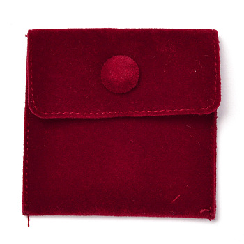 Square Velvet Jewelry Bags, with Snap Fastener, Dark Red, 6.7~7.3x6.7~7.3x0.95cm