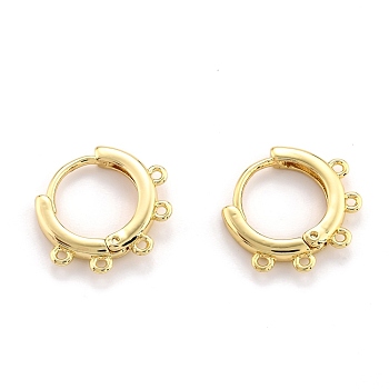 Brass Huggie Hoop Earring Findings, with Horizontal Loop, Long-Lasting Plated, Real 18K Gold Plated, 15x17x2mm, Hole: 1mm, Pin: 1mm