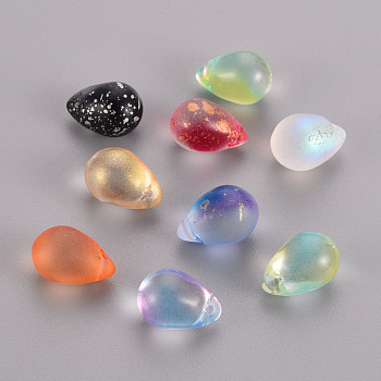 Transparent Spray Painted Glass Charms, Teardrop, Mixed Color, 14x10x10mm, Hole: 1mm