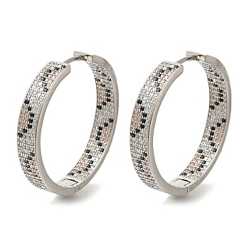 Rack Plating Brass Micro Pave Cubic Zirconia Hoop Earrings, Long-Lasting Plated, Lead Free & Cadmium Free, Platinum, 32x5.5mm