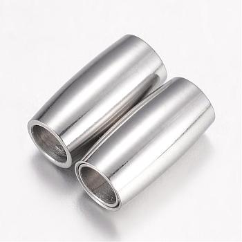 Tarnish Resistant 304 Stainless Steel Magnetic Clasps with Glue-in Ends, Barrel, Stainless Steel Color, 9x4.5mm, Hole: 2.8mm