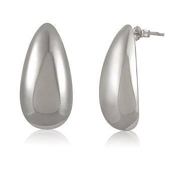 Brass Teardrop Stud Earrings for Women, Platinum, 26.7x13mm, Pin: 0.7mm