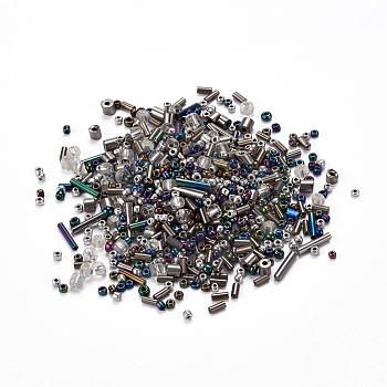 Glass Seed Beads, Mixed Style, Mixed Shapes, Dark Gray, 1~7x2~4mm, Hole: 0.7~1mm