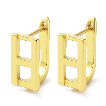 Brass Letter Stud Earrings for Women, Lead Free & Cadmium Free, Real 18K Gold Plated, Letter H, 15x7.5mm