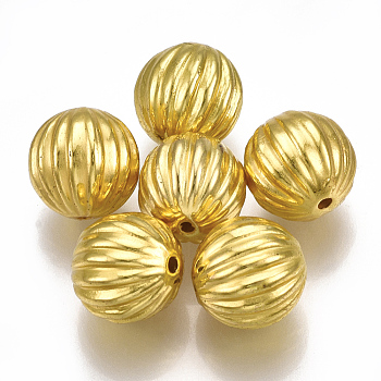 CCB Plastic Beads, Corrugated, Round, Golden, 12mm, Hole: 1.5mm