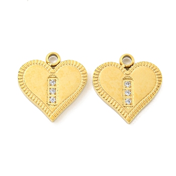 Vacuum Plating 304 Stainless Steel Charms, with Crystal Rhinestone, Heart Charms, Real 18K Gold Plated, 11.5x11x1.4mm, Hole: 1.4mm