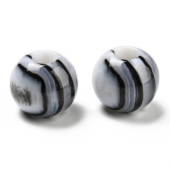 Opaque Resin Two Tone European Beads, Large Hole Imitaion Agate Beads, Rondelle, Black, 14x12mm, Hole: 5mm