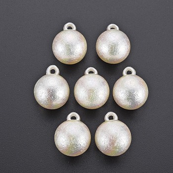 Electroplated ABS Plastic Imitation Pearl Pendants, Round, Seashell Color, 21.5x17mm, Hole: 2mm