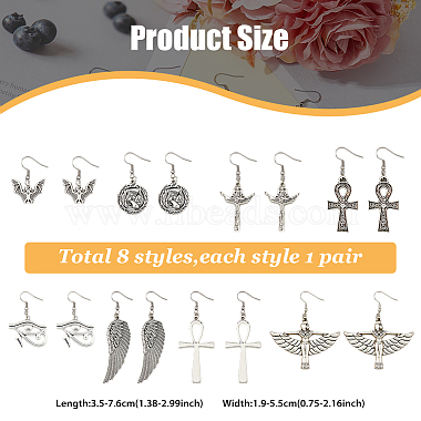 8 Pairs 8 Sytle Bat & Ankh Cross & Eye of Ra/Re & Egyptian Zinc Alloy Dangle Earrings(EJEW-FI0001-37)-2