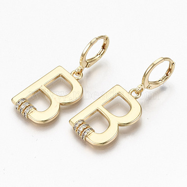 Clear Alphabet Brass Earrings