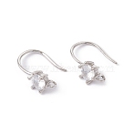 Rack Plating Brass with Clear Cubic Zirconia Earring Hooks, with Horizontal Loops, Long-Lasting Plated, Cadmium Free & Lead Free, Platinum, 15x11.5x5.5mm, Hole: 1mm, 21 Gauge, Pin: 0.7mm(KK-G433-21P)