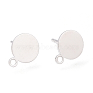 Brass Stud Earring Findings, Long-Lasting Plated, with Loop and Rhodium Plated 925 Sterling Silver Pin, Flat Round, Real Platinum Plated, 13.3x10x0.5mm, Pin: 0.6mm(KK-H102-07P)