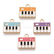 Eco-Friendly Zinc Alloy Charms, with Enamel, Cadmium Free & Nickel Free & Lead Free, Piano, Light Gold, Mixed Color, 13x14x2mm, Hole: 2mm(X-FIND-N048-59-NR)
