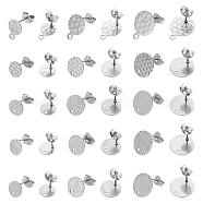 US 15 Style Textured Flat Round 304 Stainless Steel Ear Stud Findings, with Horizontal Loops & Ear Nuts/Earring Backs, Stainless Steel Color, 8~15.5x8~12mm, Hole: 1.2~1.8mm, Pin: 0.8mm, 4Pcs/style, 60Pcs/box(STAS-MA0001-06P)