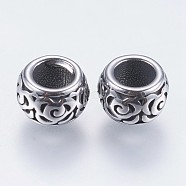 304 Stainless Steel European Beads, Large Hole Beads, Rondelle, Antique Silver, 7.5x5mm, Hole: 4mm(STAS-I069-08AS)