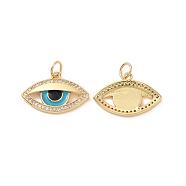 Eye Brass Micro Pave Clear Cubic Zirconia Charms, with Jump Rings and Enamel, Cadmium Free & Nickel Free & Lead Free, Real 18K Gold Plated, 13x19.5x2.5mm, Hole: 3.4mm(KK-G435-34G)