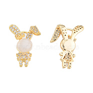 Brass Micro Pave Clear Cubic Zirconia Pendants, with Glass, Nickel Free, Rabbit, Real 18K Gold Plated, 17.5x11.5x7mm, Hole: 1.6mm(KK-N231-383)