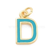 Rack Plating Brass Pendants, with Enamel and Jump Ring, Cadmium Free & Lead Free, Long-Lasting Plated, Real 18K Gold Plated, Letter, Letter D, 11.5x7x1mm, Hole: 2.5mm(KK-C065-03D-G)