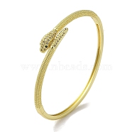 Brass Pave Clear & Green Cubic Zirconia Snake Hinged Bangle for Women, Real 18K Gold Plated, Inner Diameter: 2x2-1/4 inch(5.05x5.68cm)(BJEW-K246-08G)