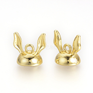Tibetan Style Alloy Bunny Bead Cap Bails, Flat Round with Rabbit Ears, Golden, 12.5x13x10mm, Hole: 1.5mm, Inner Diameter: 8.5mm(TIBE-S308-44G)
