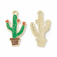 Alloy Enamel Pendants, Cactus Charm, Golden, Sienna, 29x16x1.5mm, Hole: 2mm(ENAM-G212-08G-01)