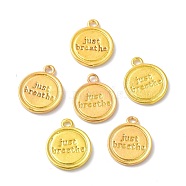 Brass Pendants, Flat Round with Word, Mixed Color, 14.5x11.5x1mm, Hole: 1.6mm(KK-XCP0001-37)