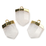 Natural Quartz Crystal Pendants, Rock Crystal Faceted Bullet Charms with Rack Plating Golden Plated Brass Findings, 24.5~25x16~16.5x7~7.5mm, Hole: 2.3mm(G-M431-05G-01)
