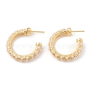 Plastic Pearl Beaded Ring Stud Earrings, Rack Plating Brass Half Hoop Earrings for Women, Cadmium Free & Lead Free, Real 18K Gold Plated, 25x23.5x3.5mm, Pin: 0.8mm(EJEW-C060-01G)