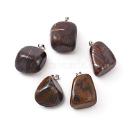 Natural Tiger Iron Pendants, with Platinum Tone Brass Findings, Nuggets, 23~30x13~22x12~20mm, Hole: 5x3mm(G-K302-B02)