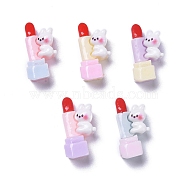 Opaque Cute Animal Resin Decoden Cabochons, Mixed Color, Lipstick with Rabbit, 13x11x7mm(RESI-B024-02C)