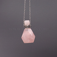 Natural Rose Quartz Perfume Bottle Necklace, with Stainless Steel Chains, 17.72 inch(45cm)(PW-WG95273-02)