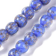Handmade Gold Sand Lampwork Beads, Round, Royal Blue, 8~8.5x7.5~8mm, Hole: 1.5mm, about 48pcs/strand, 14.02''(35.6cm)(LAMP-Z009-01O)