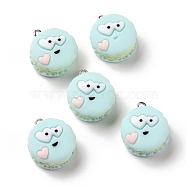 Opaque Resin Pendants, with Platinum Tone Iron Loops, Biscuit with Expression, Pale Turquoise, 22.5x19x13mm, Hole: 2mm(RESI-G032-J04)