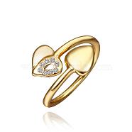 Cute Heart Tin Alloy Czech Rhinestone Finger Rings For Women, Golden, US Size 8(18.1mm)(RJEW-BB14194-B-8G)
