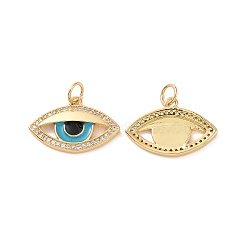 Eye Brass Micro Pave Clear Cubic Zirconia Charms, with Jump Rings and Enamel, Cadmium Free & Nickel Free & Lead Free, Real 18K Gold Plated, 13x19.5x2.5mm, Hole: 3.4mm(KK-G435-34G)
