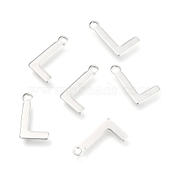 201 Stainless Steel Charms, Alphabet, Letter.L, 12x7.5x0.6mm, Hole: 1.4mm(STAS-C021-06P-L)