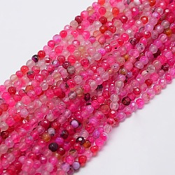 Natural Agate Round Beads Strand, Dyed, Faceted, Hot Pink, 4mm, Hole: 0.9mm, about 92pcs/strand, 14.5 inch(X-G-L084-4mm-10)