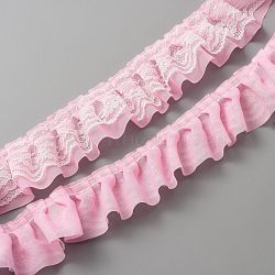 Double-Layer Pleated Polyester Chiffon Lace Trim, for Costume Decoration, Pink, 2 inch(50mm)(OCOR-WH0047-19B)