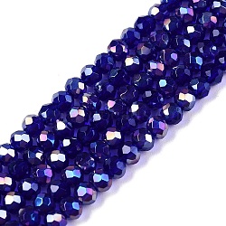 Electroplate Glass Beads Strands, AB Color Plated, Faceted, Rondelle, Blue, 3.5~3.8x3mm, Hole: 0.4mm, about 113~115pcs/strand, 12.80~12.99 inch(32.5~33cm)(EGLA-A044-T3mm-B06)