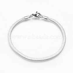 304 Stainless Steel Herringbone Chain Bracelets, with Lobster Claw Clasps, Stainless Steel Color, 7-1/4 inch(18.5cm), 3mm(BJEW-P236-15P)