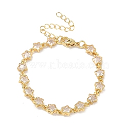 Star Brass Pave Cubic Zirconia Link Chain Bracelets for Women, Rack Plating, Cadmium Free & Lead Free, Long-Lasting Plated, Golden, Clear, 5.91 inch(15cm)(BJEW-P385-03G-02)