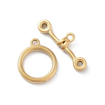 Ion Plating(IP) 304 Stainless Steel Ring Toggle Clasps, Real 18K Gold Plated, 17.5x14.5x2.5mm, Hole: 1.6mm