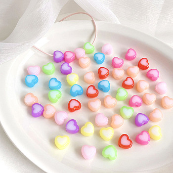 Opaque Acrylic Beads, Heart, Mixed Color, 13.2x14.8x8.2mm, Hole: 4mm, 450pcs/500g