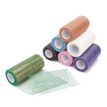 Glitter Deco Mesh Ribbons, Tulle Fabric, Rhombus Mesh Tulle Fabric, for Wedding Party Decoration, Skirts Decoration Making, Mixed Color, 5.86~5.94 inch(14.9~15.1cm),  10yards/roll
