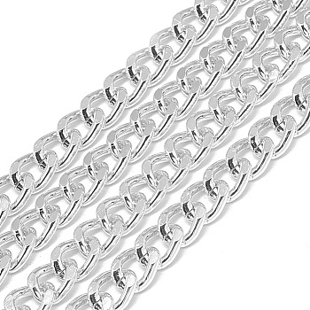 Unwelded Aluminum Curb Chains, Silver, 9x7x1.8mm