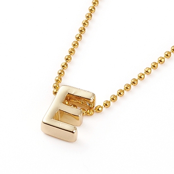 Golden Plated Brass Initial Pendant Necklaces, with Ball Chains, Letter.E, 18.5 inch(47cm)